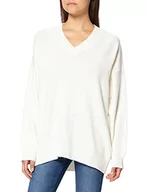 Swetry damskie - NA-KD Damski sweter z dzianiny z dekoltem w serek, Off-White, XXS - miniaturka - grafika 1