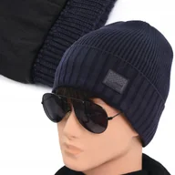 Czapki męskie - CZAPKA męska ZIMOWA Ciepła na Mrozy Dwuwarstwowa GRANATOWA Pako Jeans - miniaturka - grafika 1