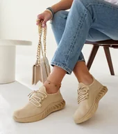 Sneakersy damskie - Beżowe materiałowe sneakersy Weekley -36 - miniaturka - grafika 1