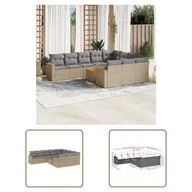 Sofy ogrodowe - The Living Store 11-cz. zestaw mebli ogrodowych z poduszkami - beżowy - polirattan - Sofa Ogrodowa - miniaturka - grafika 1