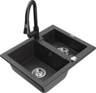 Zlewozmywaki z baterią - Mexen Carlos zlewozmywak granitowy 1,5-komorowy z baterią kuchenną Elia, czarny nakrapiany - 6518-76-670101-70 - miniaturka - grafika 1