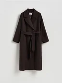 Płaszcze damskie - Reserved - Płaszcz z domieszką wełny - ciemnobrązowy - miniaturka - grafika 1