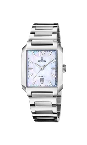 Festina Zegarek damski F20679/2 na kwadratowym szarym etui ze stali nierdzewnej szary pasek ze stali nierdzewnej, Matka Perły, bransoletka