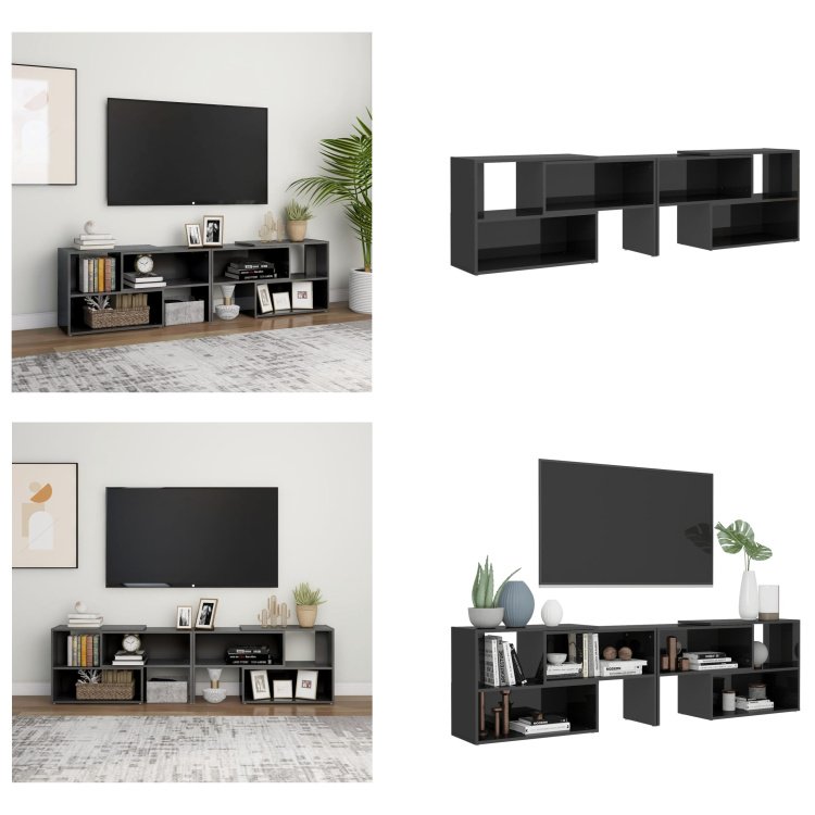 vidaXL Szafka pod TV wysoki połysk szara 149x30x52 cm materiał drewnopochodny - szafka pod TV - szafki pod TV - meble pod TV - meble pod TV