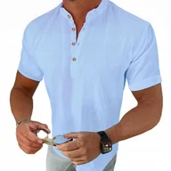 Koszule męskie - Koszula Męska Stójka Casual Lniana Len Bawełniana regular fit - miniaturka - grafika 1