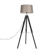 Lampy stojące - QAZQA Lampa podłogowa czarna klosz lniany szarobrązowy 45cm - Tripod - miniaturka - grafika 1