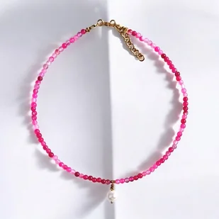 Naszyjnik : choker : fuchsia & pearl collection : agat i perła - Naszyjniki - miniaturka - grafika 1
