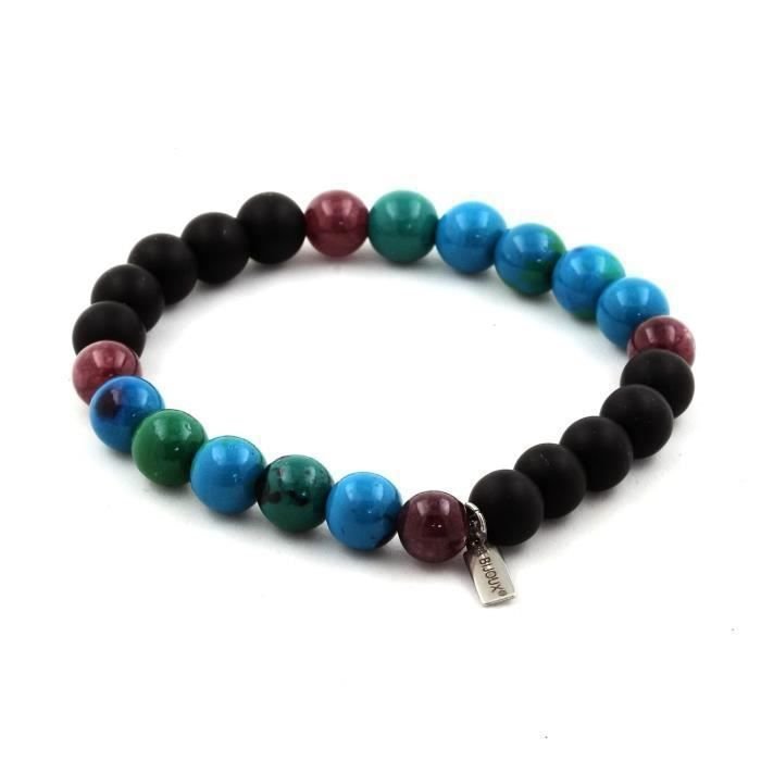 Kamienie i minerały. Bransoletka Koraliki Lepidolitu + Czarny Matowy Onyks + Chryzokola 8 mm. Wyprodukowano we Francji.