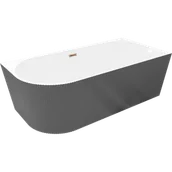 Wanny - Mexen Silo wanna wolnostojąca narożna prawa ryflowana 150 x 75 cm, biała/szara, przelew różowe złoto - 52891507562P-60 - miniaturka - grafika 1