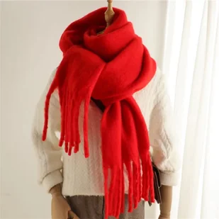 Czerwony Szalik Damski z Imitacji Kaszmiru SZal na Zimę - Apaszki i szaliki damskie - miniaturka - grafika 1