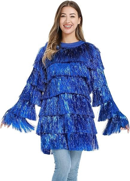 Damski Sweter Świąteczny Zabawny na Boże Narodzenie Choinka Niebieska L/XL
