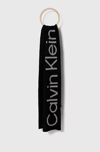 Calvin Klein szalik z domieszką wełny kolor czarny wzorzysty - Apaszki i szaliki damskie - miniaturka - grafika 1