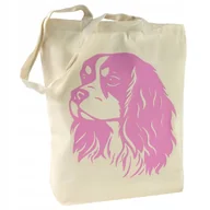Torby i wózki na zakupy - TORBA bawełniana ecru 220g z nadrukiem pies CAVALIER róż torebka na zakupy - miniaturka - grafika 1