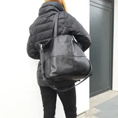 Torebki damskie - Czarna skórzana torba XL - miniaturka - grafika 1