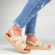 Sandały damskie - JEZZI 24SD98-7141 sandały damskie płaskie comfort beżowe - miniaturka - grafika 1