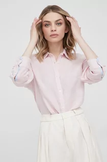 Koszule damskie - Pepe Jeans koszula lniana INGRID damska kolor różowy regular z kołnierzykiem klasycznym - grafika 1