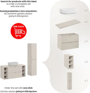 Zestaw meblowy 120cm z blatem, umywalką nablatową Smile i szafką wysoką - Meble łazienkowe - miniaturka - grafika 1