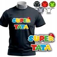 Koszulki męskie - KOSZULKA MĘSKA T-SHIRT - UPOMINEK NA DZIEŃ TATY OJCA SUPER TATA MARIO - XL - miniaturka - grafika 1