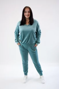 Welurowy dres w serek Miriam Miętowy UNI DUŻY - Dresy damskie - miniaturka - grafika 1