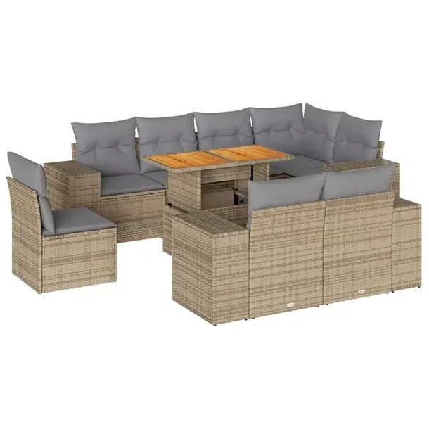 Zestaw mebli ogrodowych z rattanem PE, beżowy, wymiary: 62 x 62 x 69 cm