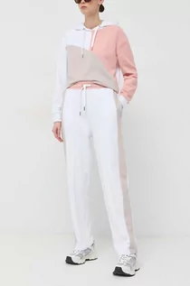 Spodnie damskie - Armani Exchange spodnie dresowe bawełniane kolor biały z nadrukiem - grafika 1