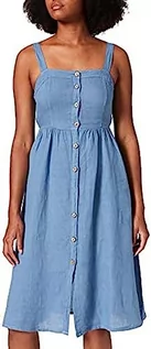 Sukienki - Bonateks, Sukienka z paskiem z przodu z guzikami, 100% len, rozmiar DE: 38 rozmiar US: L, niebieskie dżinsy - wyprodukowano we Włoszech, niebieski, 38 - grafika 1