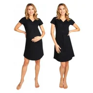 Piżamy ciążowe - Koszula Nocna Do Karmienia Bawełniana Ciążowa Czarna Rozpinana Na Napy L - miniaturka - grafika 1