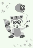 Dywany dla dzieci - Biały dywan z szarym szopem praczem do pokoju dziecięcego N9-A04 - miniaturka - grafika 1