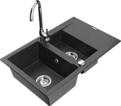 Zlewozmywaki z baterią - Mexen Gaspar zlewozmywak granitowy 1,5-komorowy z ociekaczem i baterią kuchenną Telma, czarny nakrapiany - 6507-76-670200-00 - miniaturka - grafika 1