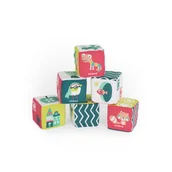 Zabawki sensoryczne - Miniland - Feel To Learn, Zestaw miękkich kostek - grzechotek - miniaturka - grafika 1