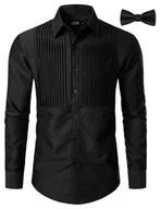 Koszule męskie - Koszula Męska Smokingowa Z Długim Rękawem Zapinana Na Guziki Czarna XL - miniaturka - grafika 1