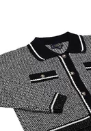 Swetry damskie - caspio Damski kardigan w kontrastowym kolorze z kołnierzem odwróconym akrylowym, czarno-biały, rozmiar XS/S, czarny biały, XS - miniaturka - grafika 1