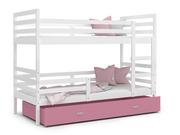 Łóżka dla dzieci i młodzieży - Łóżko piętrowe 190x80 białe różowe JACEK 3-osobowe - miniaturka - grafika 1
