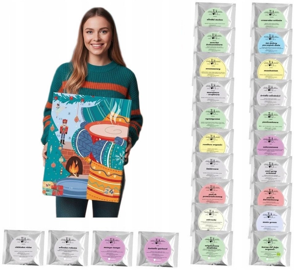 KALENDARZ ADWENTOWY Z HERBATAMI - 24 różne smakiherbat sypanych w saszetkach, prezent upominek na mikołaja święta dla kobiety faceta mężczyzny żony mamy dziewczyny