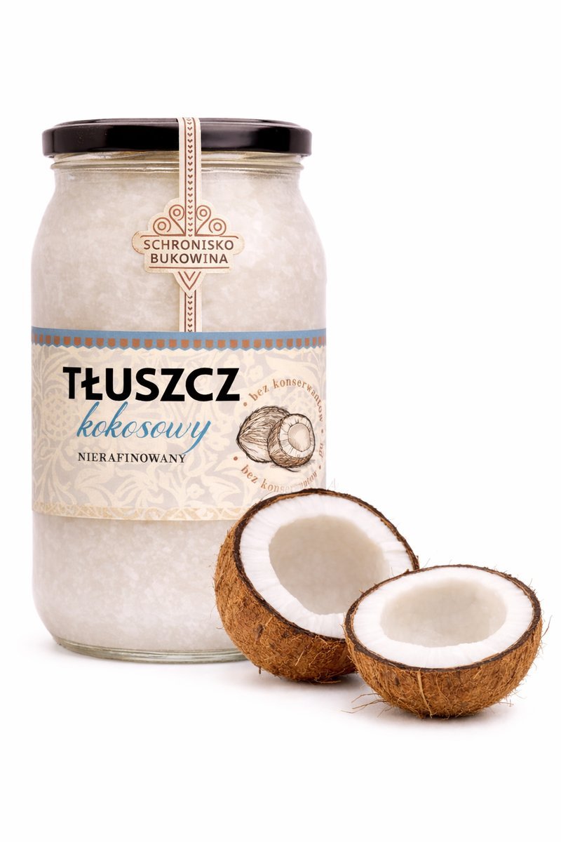 Schronisko Bukowina Tłuszcz Kokosowy Nierafinowany 900ml - Naturalny, Świeży Produkt, Wysoka Jakość