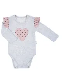 Body dla niemowląt - Dziewczęce body bawełna z długim rękawem z serduszkiem szare Nicol,r.74 - miniaturka - grafika 1