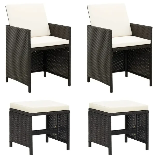 4-częściowy zestaw krzeseł i stołków ogrodowych, czarny/kremowy, wymia