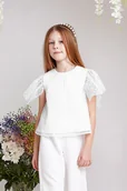 Bluzki dla dziewczynek - Elegancka biała bluzka dziewczęca 140 - miniaturka - grafika 1