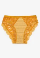 Majtki damskie - Żółte Majtki Figi Ozdobione Wzorem w Paseczki i Koronką Olibia - miniaturka - grafika 1
