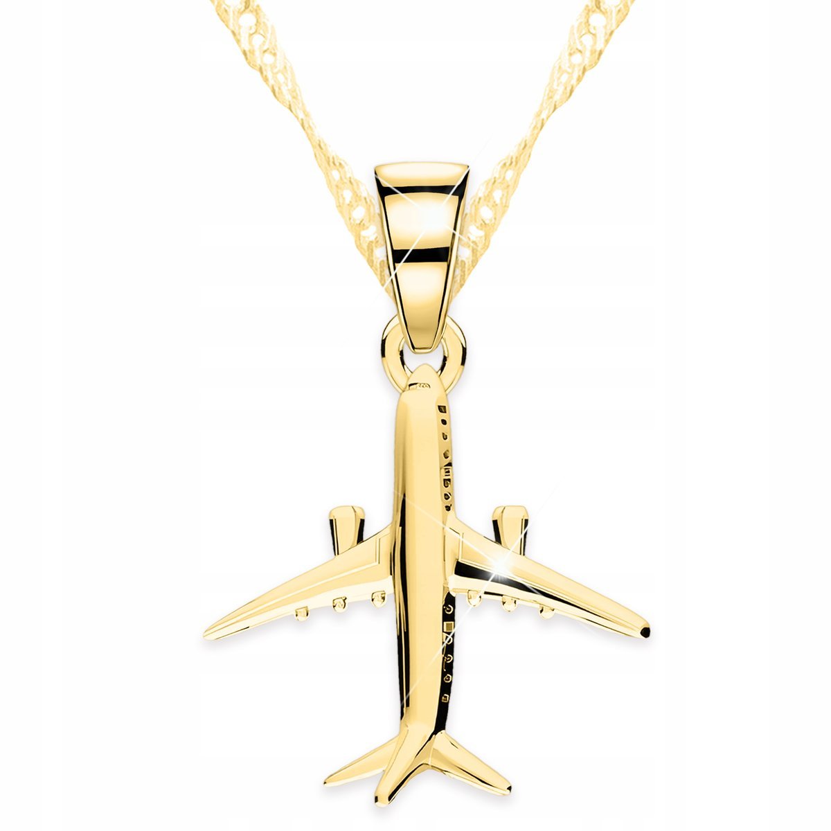 Złoty Naszyjnik z Samolotem Wiszący Samolot Samolocik Podróż SREBRO 925
