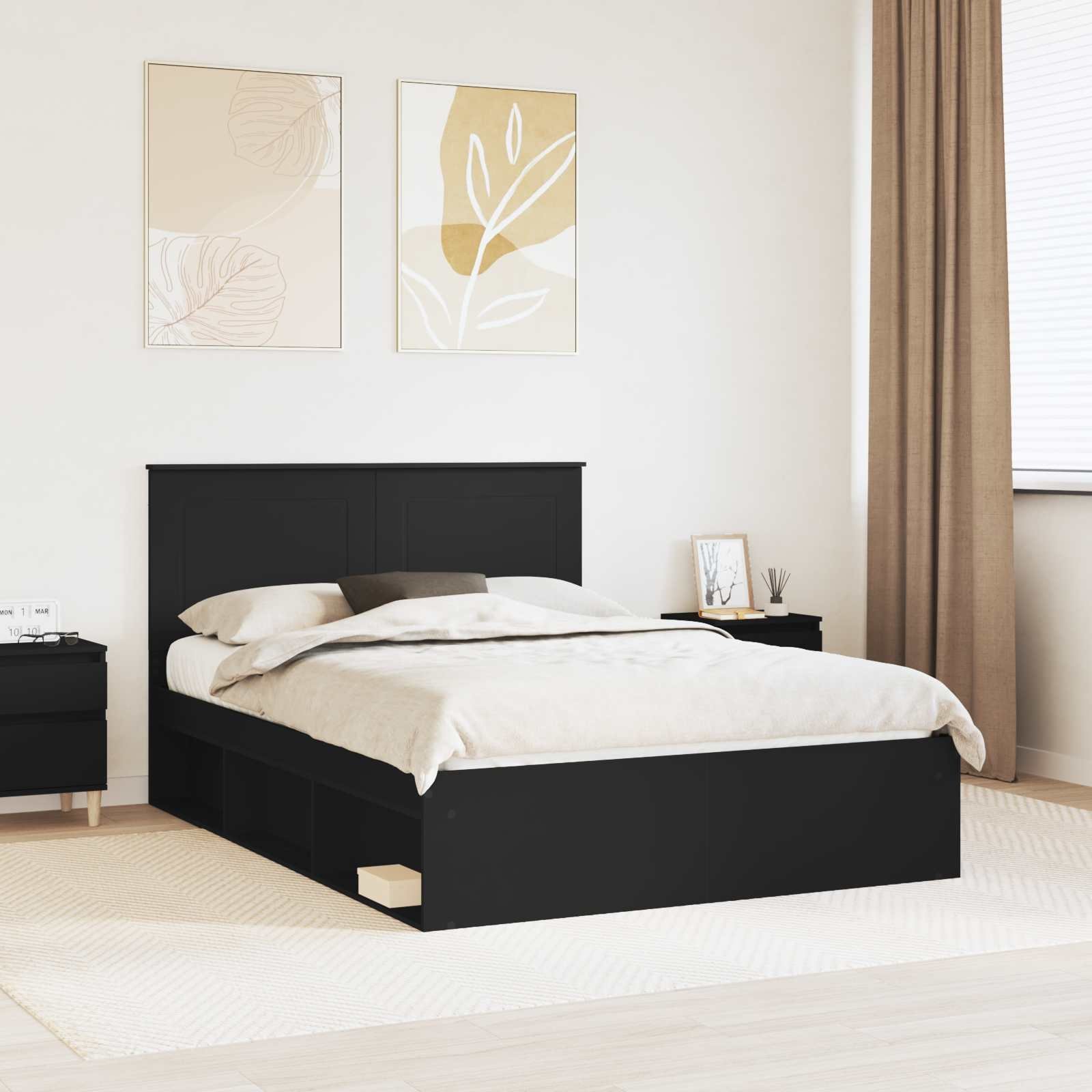 vidaXL Ramka łóżka z szufladą czarny 150 x 200 cm Lekkie drewno sosnowe