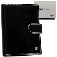 Portfele - Rozbudowany duży pionowy portfel męski ROVICKY skórzany czarny na zatrzask karty gotówka dokumenty na prezent antykradzieżowy ochrona RFID - miniaturka - grafika 1