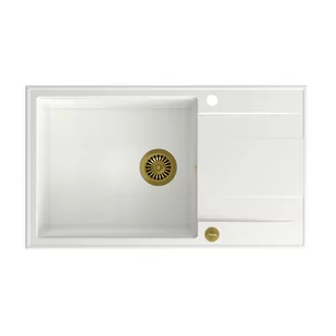 QUADRON Zlew EVAN 136 XL snow white + syfon ZŁOTY - Zlewozmywaki - miniaturka - grafika 1