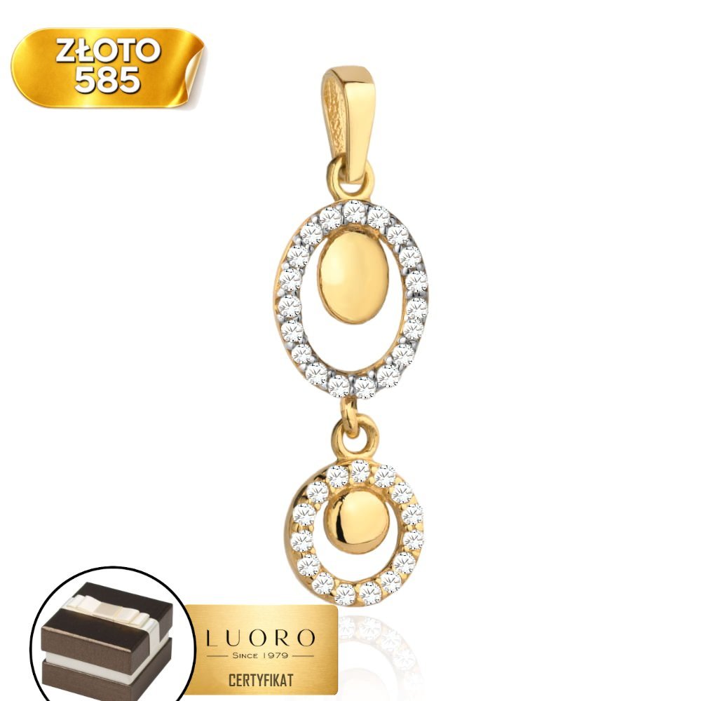 ZAWIESZKA ZŁOTA 585 14K OWAL KÓŁKO Z CYRKONIAMI 2,6 CM ELEGANCKA PREZENT