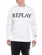 Bluzy męskie - Replay bluza męska 100% bawełna, 001 White, 3XL - miniaturka - grafika 1