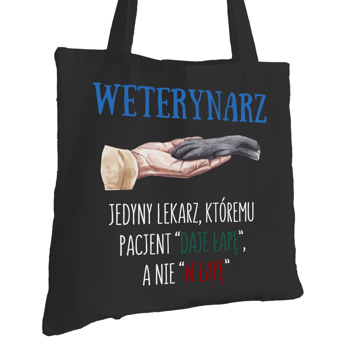 Torba Bawełniana dla Weterynarza Czarna Prezent ekologiczna Trwały Nadruk
