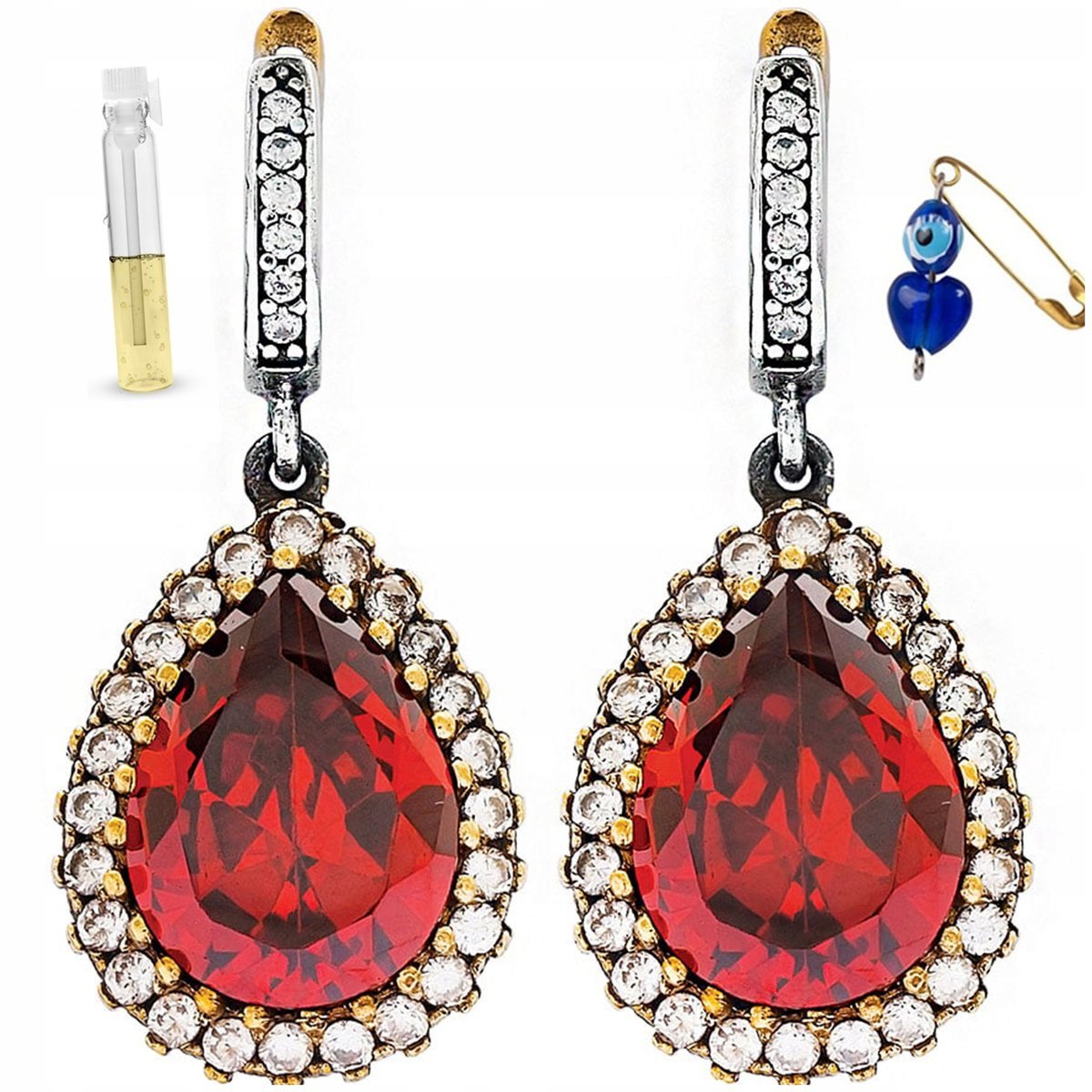 Klasyczne Srebrne Kolczyki Z Granatem Próba 925