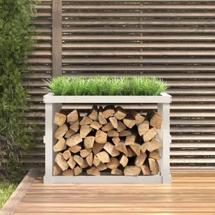 Lumarko Zewnętrzny stojak na drewno, biały, 108x52x74 cm, lita sosna - Akcesoria do grilla - miniaturka - grafika 4
