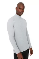 Bluzy męskie - Trendyol Męska bluza z wysokim dekoltem, gładka, wąska bluza, szara, XL, Szary, XL - miniaturka - grafika 1