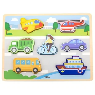 VIGA Drewniane Puzzle Układanka Montessori 2w1 Figurki Pojazdy - Układanki dla dzieci - miniaturka - grafika 1